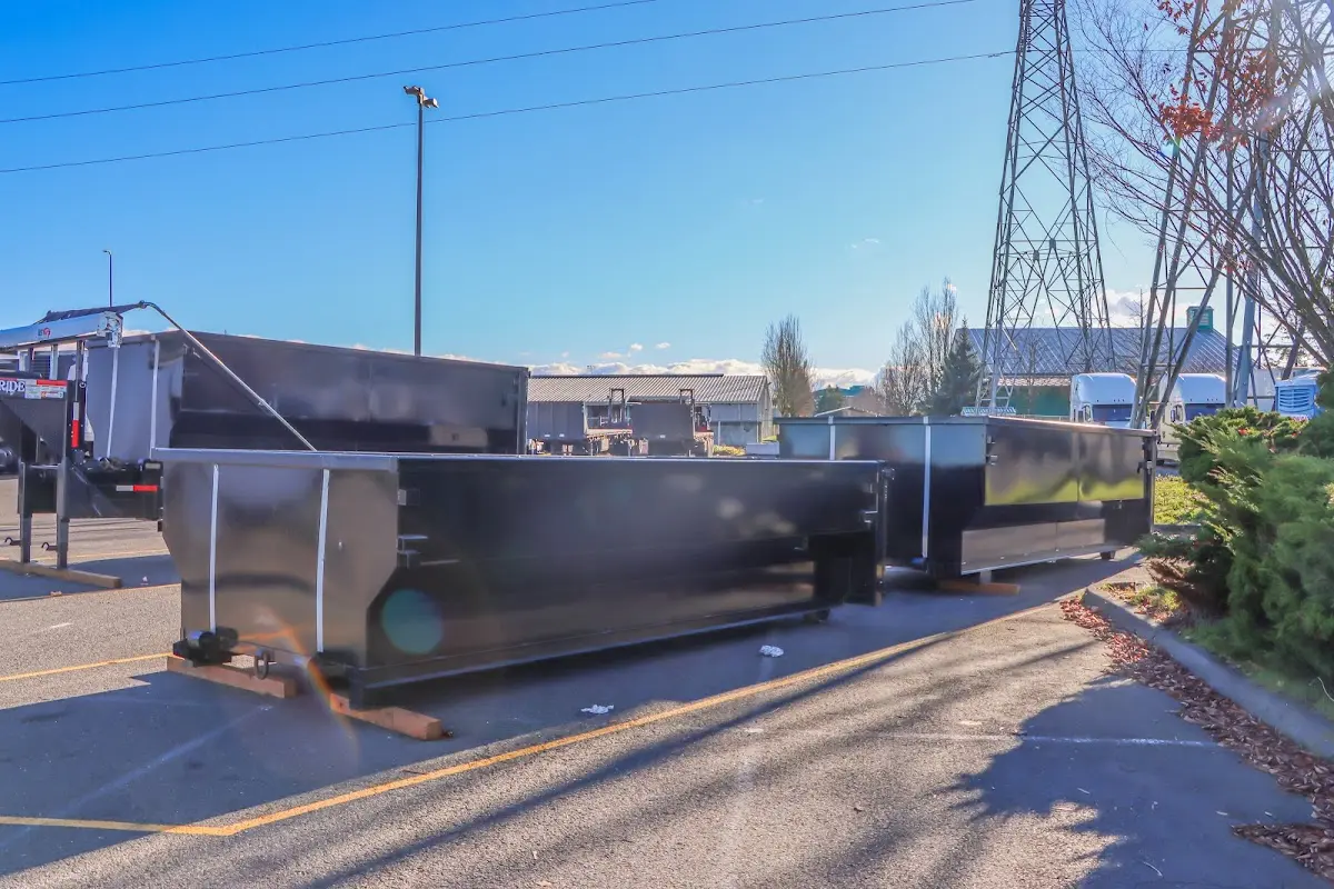 Roll-off dumpster ready for waste disposal at job site for Construction Dumpster Rental in West Vincent